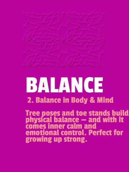 An infographic on how yoga helps build physical and emotional balance in children.