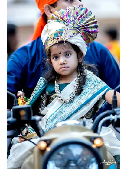 Celebrating our vibrant culture is a passion of mine. This powerful portrait was taken during the Gudi Padwa Shobh Yatra in Girgaon, capturing a young girl in traditional Maharashtrian attire with a confident gaze.
