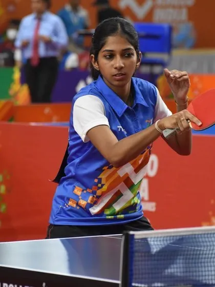 Samyuktha in her university team jersey, ready for a match.