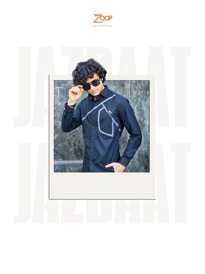 This black shirt with geometric silver piping from the Jazbaat collection seamlessly blends comfort and sophistication for a modern, edgy look.