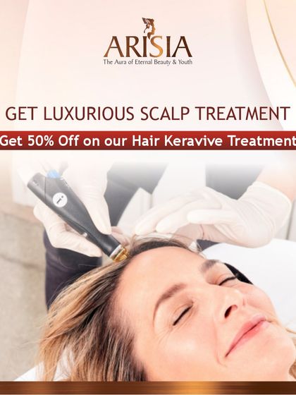 A client receiving the luxurious Keravive scalp treatment. This is an excellent option for anyone looking to deep clean their scalp and address common issues like dryness or flakiness, with special offers sometimes available.