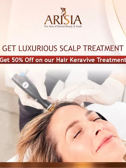 A client receiving the luxurious Keravive scalp treatment. This is an excellent option for anyone looking to deep clean their scalp and address common issues like dryness or flakiness, with special offers sometimes available.