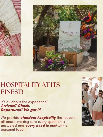 Hospitality is the heart of every wedding I plan. This shows my commitment to ensuring every guest feels welcomed and cared for, from managing arrivals and departures to having a dedicated hospitality desk on-site.