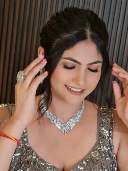 A close-up of my 'Barbie Bride's' engagement look. The matte brown eyeshadow and nude lip create a sophisticated and modern feel.
