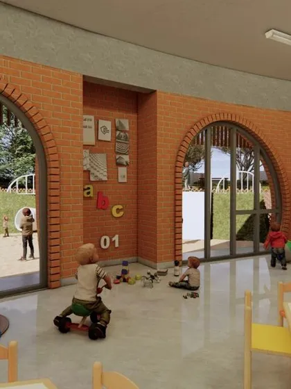 The kindergarten classroom, a space designed for playful learning and exploration.