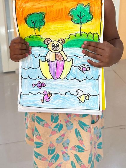 Another fantastic piece by a nursery student. I love how they use bold colours and simple shapes to tell a story.