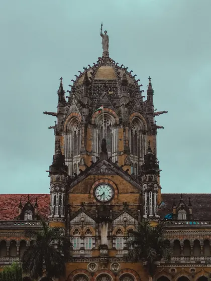 Embracing the timeless elegance of Mumbai's architecture with this close-up of the iconic Chhatrapati Shivaji Maharaj Terminus (CST).