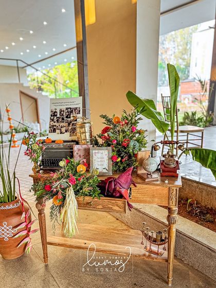 Another angle of the vintage story corner, a beautiful way to share the couple's journey.