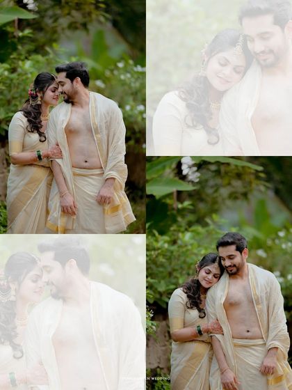 A dreamy and romantic collage of the couple, using soft focus and overlays to create an ethereal feel.