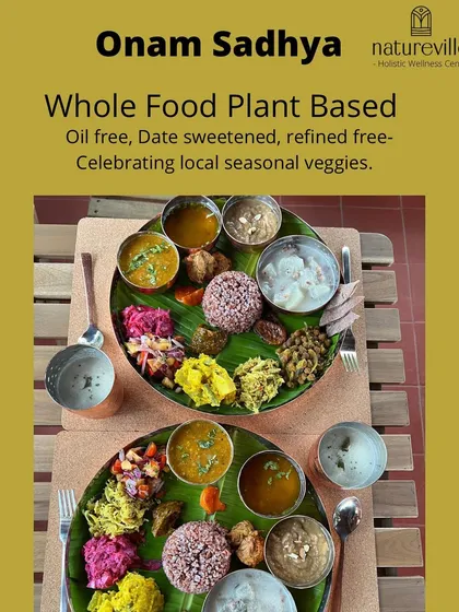 I celebrate food as a cultural experience. This is my whole food, plant-based Onam Sadhya, a traditional feast made completely without oil or refined ingredients. It’s a testament to how we can honor tradition while embracing health.