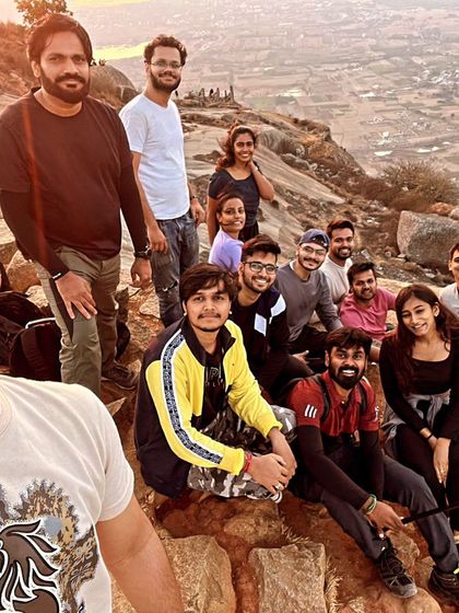 A selfie of our happy group during the Skandagiri sunrise trek.