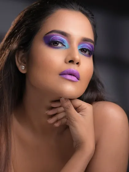 A final shot that captures the confidence and artistry of this colorful editorial look.