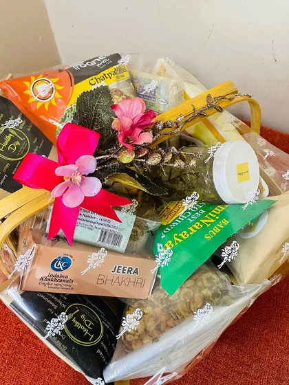 Looking for a unique gift? I create custom snack hampers filled with a blend of authentic treats like Jeera Bhakri, Chatpata snacks, and more. It is a thoughtful way to share a taste of India with your loved ones.