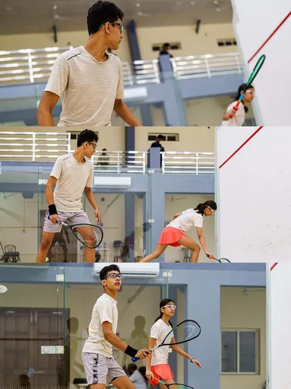 A collage featuring young squash players Samairah Bhandare and Abdus Samad. We enjoy highlighting up-and-coming talent, capturing their focus and form during practice and competition.