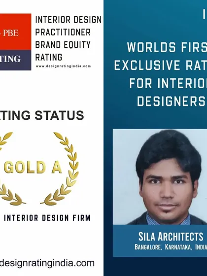 We are thrilled to have received the prestigious "Gold A" rating from Design Rating India, the world's first exclusive rating for interior designers. This reflects our high standards in design and practice.