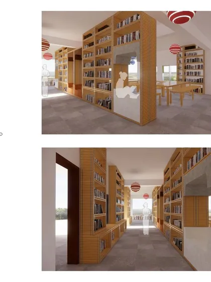 A proposal for the Zara Global School library, featuring modular units with integrated reading pods. The design aims to create an inviting and functional space that encourages students to read and explore.