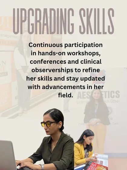The field of dermatology is always advancing. I am committed to upgrading my skills through continuous participation in hands-on workshops, conferences, and clinical observerships to bring you the latest, most effective treatments.