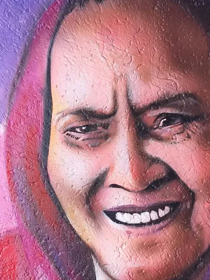 A close-up on the portrait from the patriotic mural. Capturing the emotion and pride in her expression was the most important part of this painting.