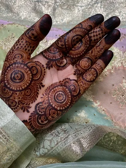 The stain from a design with multiple mandalas, showing how the circular patterns look once the color has matured.