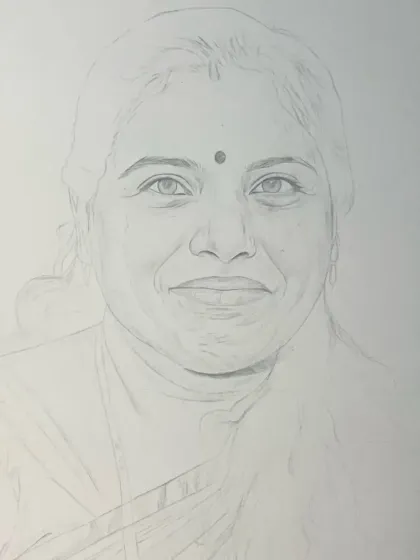 The very first stage of a portrait, showing the clean outline before any shading is applied.