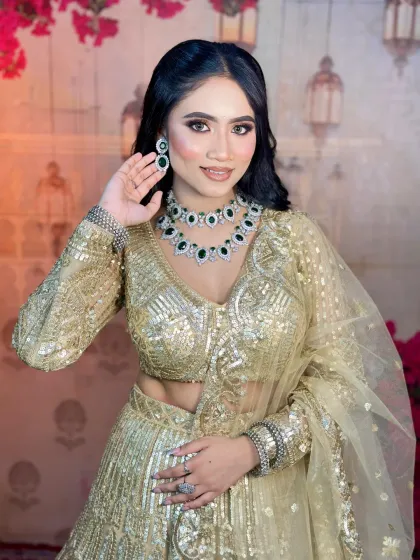 A happy and confident model. The makeup is designed to be photogenic and long-lasting, perfect for a night of celebration.