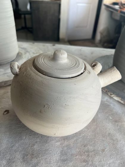 Getting back to making teapots after a long break. I love the challenge of making all the parts fit perfectly: the body, spout, lid, and handle.
