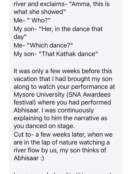 This heartwarming message from a mother, whose 5-year-old son connected our dance to nature, reminds us of the profound impact of art. If our work touches the lives of children, it is worth every second.