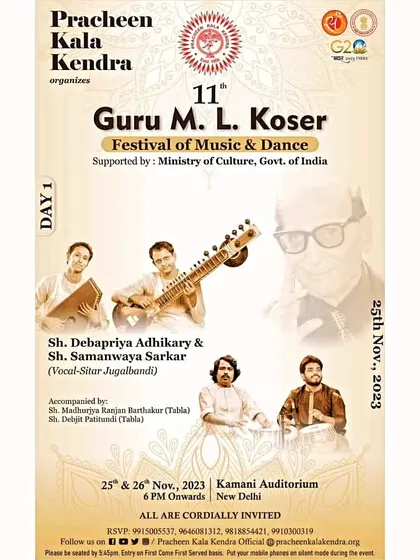 The poster for the 11th Guru M. L. Koser Festival of Music & Dance in Delhi, where I performed with the fantastic musical duo Debapriya Adhikary da and Samanwaya Sarkar da.