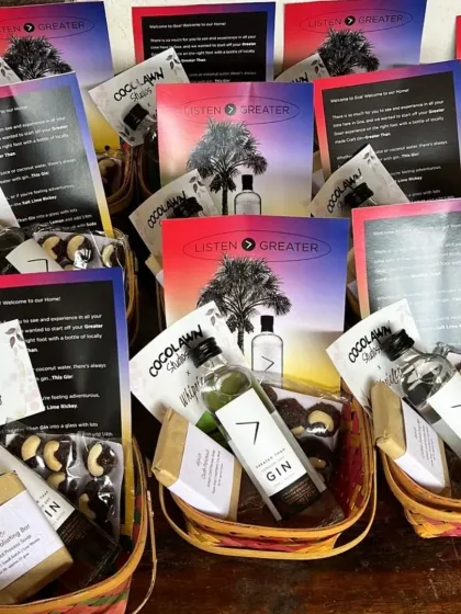 A closer look at the gift baskets for the Amplify Music Incubator event. Partnering with spaces that encourage new talent is always a pleasure and aligns with our community values.