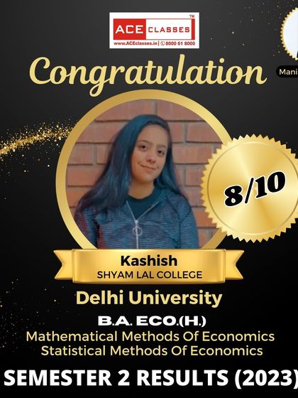 Kashish from Shyam Lal College earned a solid 8/10 in her B.A. ECO (H.) Semester 2 exams. A great result for her hard work.