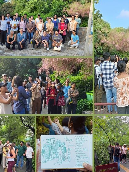 More scenes from our community nature walks, showing groups of people learning, sketching, and enjoying the vibrant ecosystem of the restored bundh.
