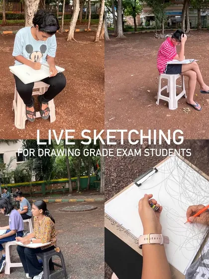A key part of the exam syllabus is live sketching. We take our students outdoors to practice capturing human figures in motion, helping them build confidence and speed for their drawing exams.