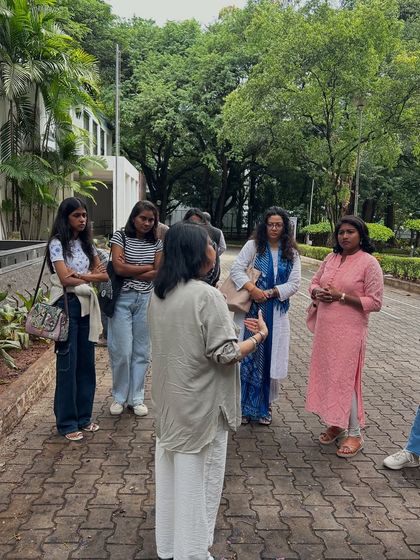 An outdoor discussion during a gallery visit with our CFA students. Learning about art history and context is a vital part of the creative process.