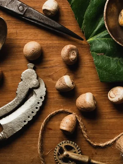 A great photo is all about the details. This flat lay features betel nuts alongside vintage props like an old 'adkitta' and scissors that I sourced from Pune's Juna Bazaar. Creating a unique mood through careful prop styling is a huge part of my process for both food and product shoots.