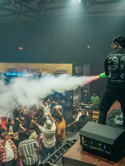 A wide shot of the CO2 blast over the crowd. The reaction from the dance floor when this happens is always incredible.