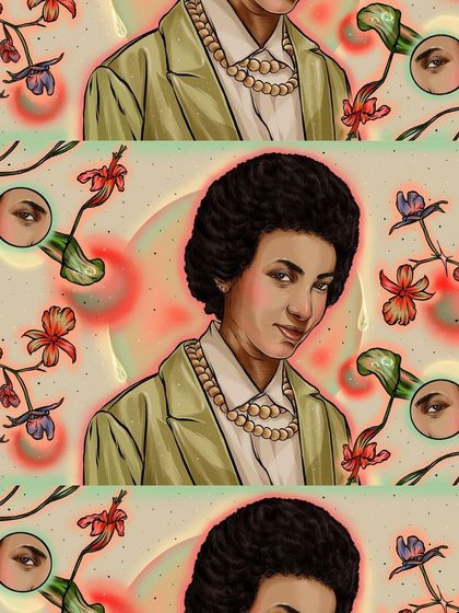 A patterned version of the Esperanza Spalding portrait, showing how a single illustration can be adapted for different visual contexts.