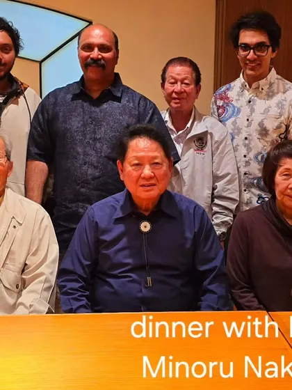Enjoying a dinner with Hanshi Minoru Nakazato and his family. These moments of personal connection are as important as the training itself.
