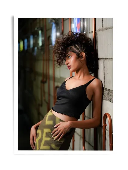 Another shot of Prashant's creative hairstyle, showing the model in a cool, edgy pose that complements the look.