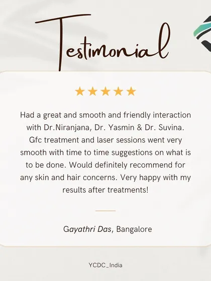 A testimonial praising the smooth and friendly interaction with my team of doctors. The patient was very happy with the results of her GFC treatment and laser sessions.