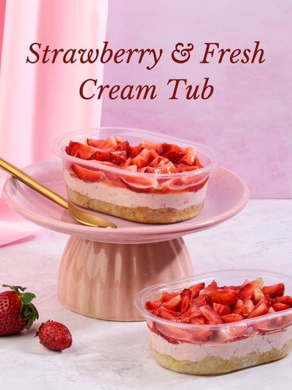 For a personal treat, we offer our Strawberry & Fresh Cream in a convenient dessert tub. It has all the elements of our classic cake, ready to go.