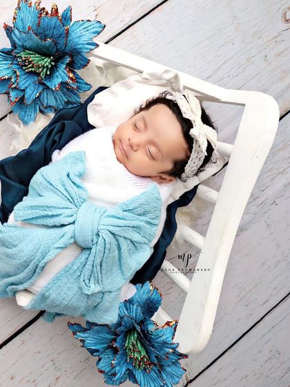 A tilted angle of the blue diwan setup, creating a dynamic and artistic composition.