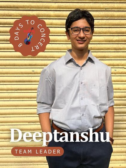 Deeptanshu, a Grade 5 guitarist, leads his team with a deep devotion to his craft. He expresses a genuine love for his instrument with every strum.