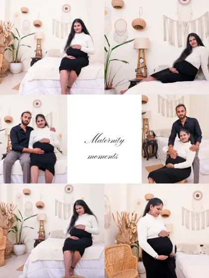 This "Maternity moments" collage gathers several beautiful shots from a single session in our Boho bedroom set. It shows a variety of solo and couple poses, capturing the quiet joy of this special time.