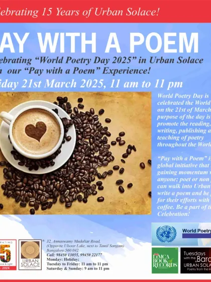 Another poster for our "Pay with a Poem" event on World Poetry Day. We believe in this global initiative that makes poetry a currency for coffee and connection.