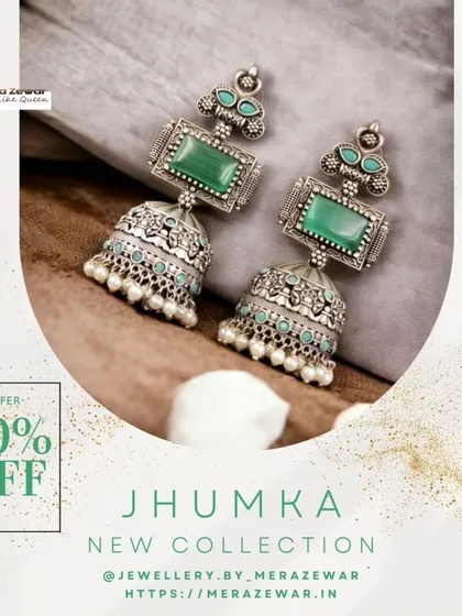 A lighter, sea-green version of my signature oxidized jhumka. This color is perfect for daytime events and adds a fresh, subtle pop of color to your ensemble.