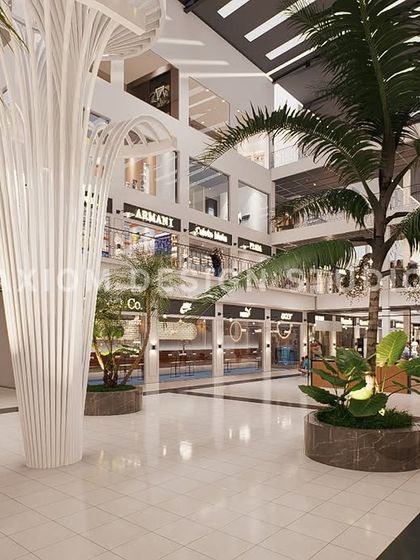 Another view of the mall interior, showing the open walkways and natural elements designed to create a sophisticated shopping experience.
