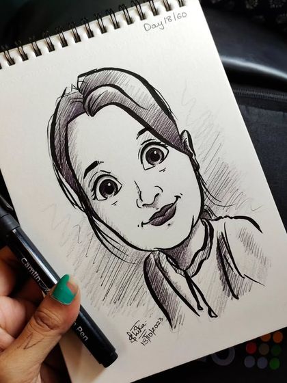 A close-up caricature portrait with big, expressive eyes. This style is great for capturing a youthful and innocent look.