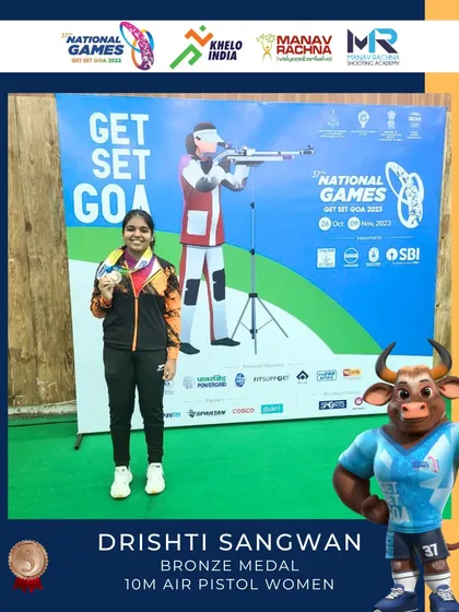 Our Khelo India athlete Drishti Sangwan secured a bronze medal in the 10m air pistol women's event at the 37th National Games in Goa. Her performance highlights the success of our structured training programs.