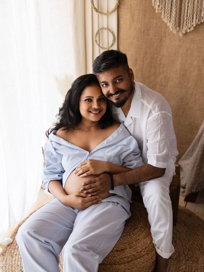 A happy couple portrait in a casual, pajama-style outfit, perfect for a relaxed and cozy boho session.