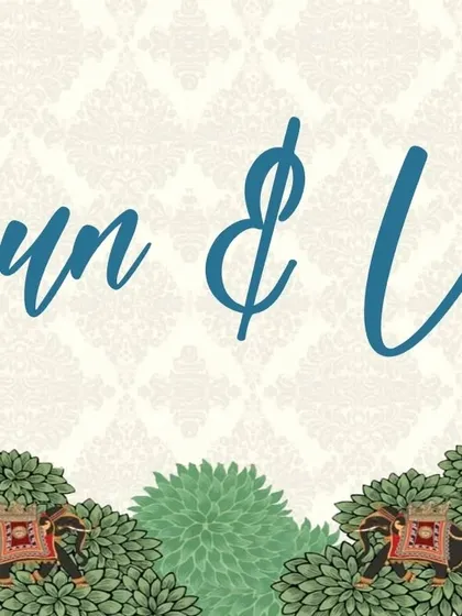 A custom digital graphic designed for Rohun and Varuni's wedding. The design features elegant script and traditional Indian motifs like decorated elephants, perfect for invitations or welcome signs.